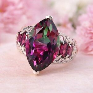 Watermelon Quartz Triplet & Rhodolite Garnet Ring Platinum Over Sterling Silver